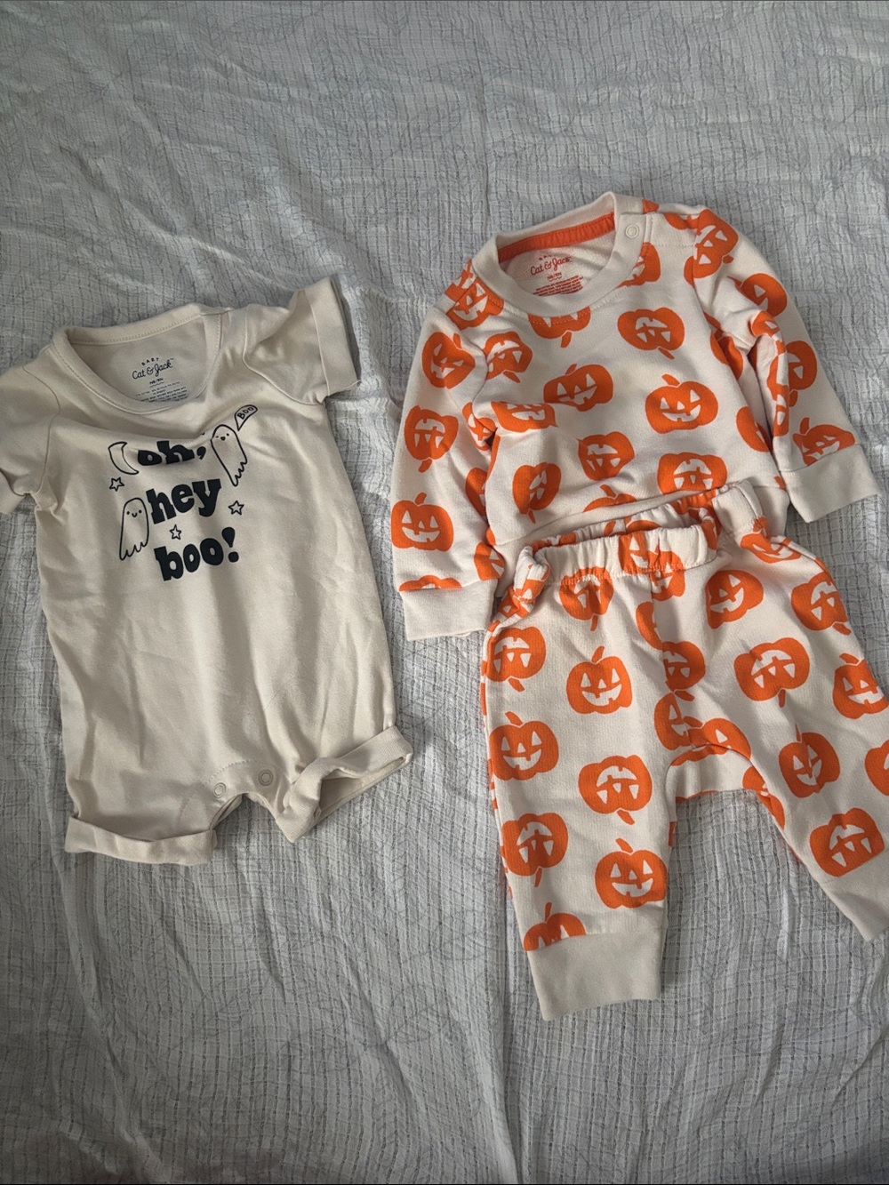 Carter's Cream & Orange Pumpkin Pajama Set with Ghost Bodysuit